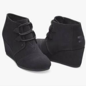 TOMS Kala Black Suede Ankle Lace-up Wedge Bootie